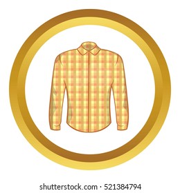 Lumberjack shirt vector icon in golden circle, cartoon style isolated on white background