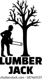 Lumberjack with silhouette and word