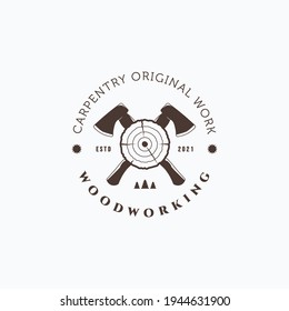 Lumberjack simple axe and tree rings vector illustration design. Vintage carpentry logo design.