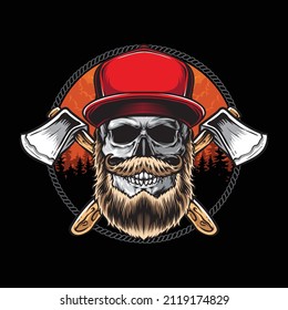 lumberjack skull with axe logo