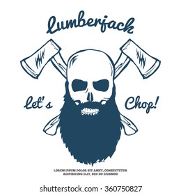 Lumberjack Skull with bears and Crossed Axes Vector illustration