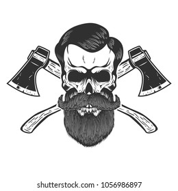 Lumberjack skull with crossed axes. Design element for emblem, sign, poster, t shirt. Vector illustration