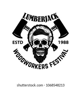 Lumberjack skull with crossed axes. Design element for emblem, sign, poster, t shirt. Vector illustration