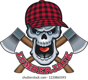 lumberjack skull with crossed wood axes