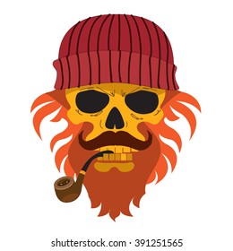 lumberjack, skull in hat with beard and mustache