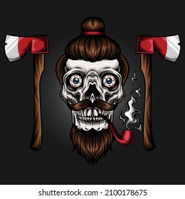 Lumberjack Skull Head With Ax Mascot Vector