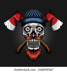 Lumberjack Skull Head With Ax Mascot Vector
