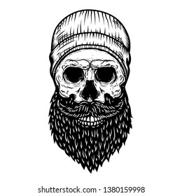 Lumberjack skull in tattoo style isolated on white background. Design element for poster, t shirt, card, emblem, sign, badge. Vector illustration