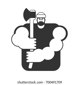 Lumberjack strong isolated. Woodcutter and axe. Big lumberman. feller with beard and axes.
