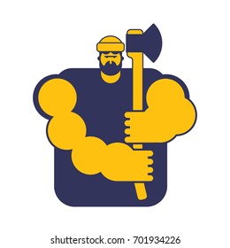 Lumberjack strong isolated. Woodcutter and axe. Big lumberman. feller with beard and axes.
