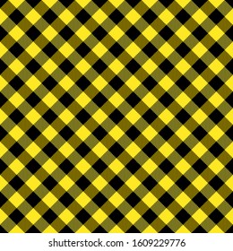 Lumberjack tartan plaid. Scottish diagonal pattern in black and yellow cage. Scottish cage. Traditional Scottish checkered background. Seamless fabric texture. Vector illustration