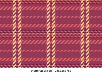 Lumberjack tartan texture check, ethnicity plaid background vector. New year fabric textile seamless pattern in red and amber colors palette.