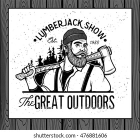 Lumberjack Template Logo. Lumberjack mascot holding the axe. Vector Design Illustration.