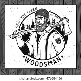 Lumberjack Template Logo. Lumberjack mascot holding the axe. Vector Design Illustration.