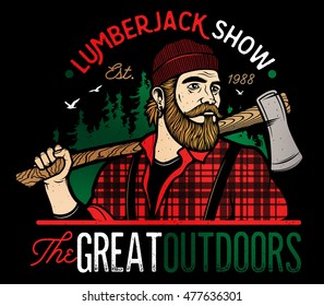 Lumberjack Template Logo. Lumberjack mascot holding the axe. Vector Design Illustration.