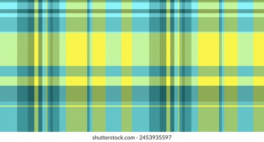 Lumberjack texture fabric textile, advertising check pattern plaid. Hipster tartan vector background seamless in cyan and yellow color.