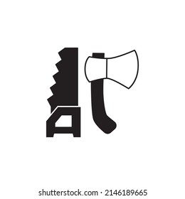 Lumberjack tool icon in black flat glyph, filled style isolated on white background