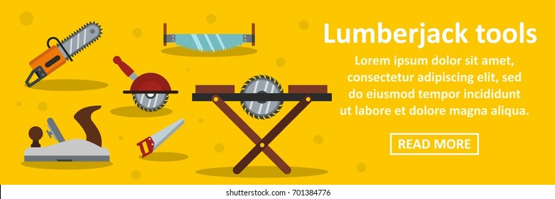 Lumberjack tools banner horizontal concept. Flat illustration of lumberjack tools banner horizontal vector concept for web