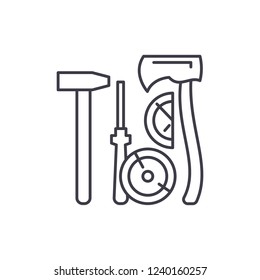 Lumberjack tools line icon concept. Lumberjack tools vector linear illustration, sign, symbol
