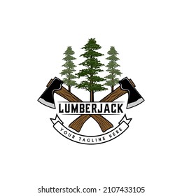 lumberjack and tree conservation logo 