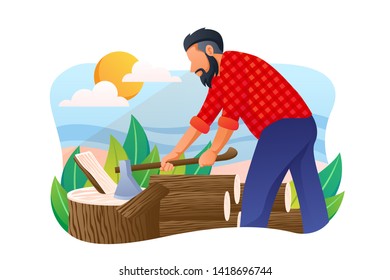 Lumberjack Vector Concept Illustration, Suitable for web landing page, ui, mobile app, editorial design, flyer, banner, and other related occasion
