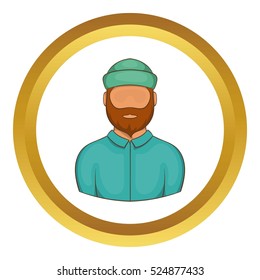 Lumberjack vector icon in golden circle, cartoon style isolated on white background