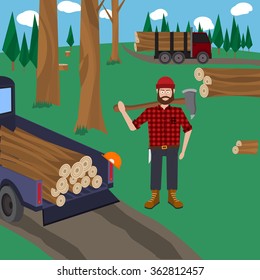 Lumberjack vector icon set. A collection of Lumberjack themed symbols, Lumberjack set, wood and tools. Vector eps10 illustration.