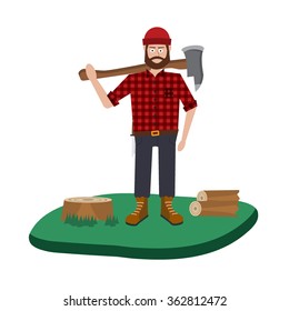 Lumberjack vector icon set. A collection of Lumberjack themed symbols, Lumberjack set, wood and tools. Vector eps10 illustration.