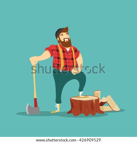 Similar – Image, Stock Photo Woodcutter, logger, is cutting firewood, logs of wood, with motor chainsaw near the river