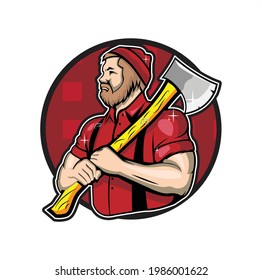 lumberjack vector mascot drawing illustration.. logo design