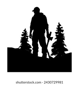 lumberjack vector silhouette, lumberjack in different poses.