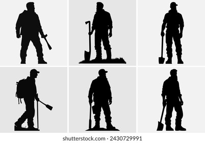 lumberjack vector silhouette, lumberjack in different poses.