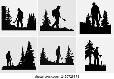 lumberjack vector silhouette, lumberjack in different poses.