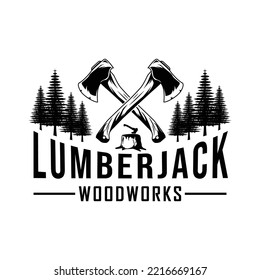 Lumberjack vintage black on white emblems, labels and badges vector illustration