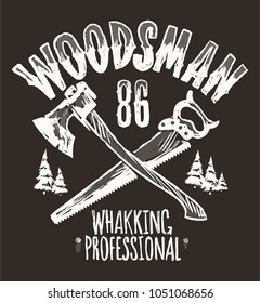 Lumberjack vintage label, hipster T-shirt print design.