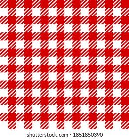 Lumberjack White Red Buffalo Gingham tartan Checkered plaid seamless pattern. Texture for plaid, tablecloths, clothes, shirts, dresses, paper, bedding, blankets, quilts, textile products. Vector EPS