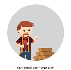 lumberjack with wood logs in circle background