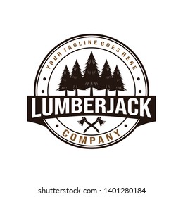 Lumberjack, wood working vintage logo design