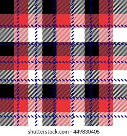 Lumberjack woodcutter black red white with blue stitching vector pattern