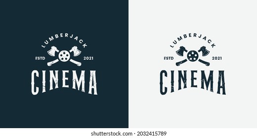 lumberjack woodman cinema logo design vector