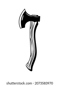 Lumberjack woodwork engraving hand drawn composition with isolated image of axe vector illustration
