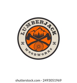 Lumberjack Woodworks Design Element for Logo, Label, Sign, Poster Vector Illustration