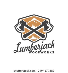Lumberjack Woodworks Design Element for Logo, Label, Sign, Poster Vector Illustration