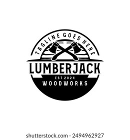 Lumberjack Woodworks Design Element for Logo, Label, Sign, Poster Vector Illustration