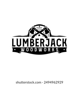 Lumberjack Woodworks Design Element for Logo, Label, Sign, Poster Vector Illustration