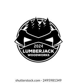 Lumberjack Woodworks Design Element for Logo, Label, Sign, Poster Vector Illustration