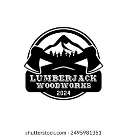 Lumberjack Woodworks Design Element for Logo, Label, Sign, Poster Vector Illustration