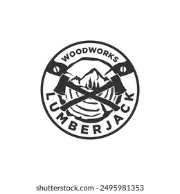 Lumberjack Woodworks Design Element for Logo, Label, Sign, Poster Vector Illustration