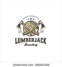 Lumberjack and Woodworks Logo Design Vector Image