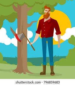 lumberjack worker man with axe